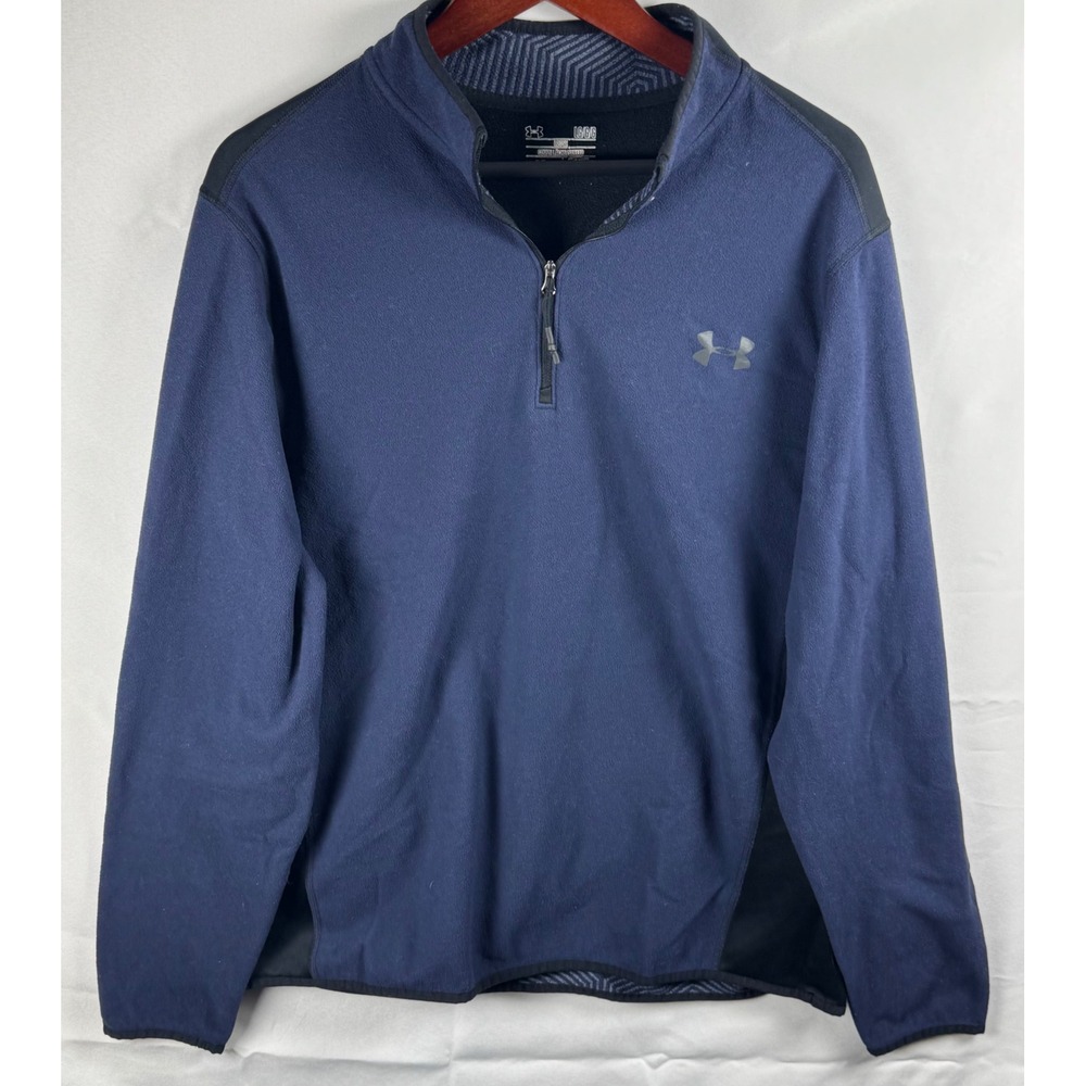 Under Armour ColdGear Mens Large Navy Blue Black Quarter Zip Fleece Pullover